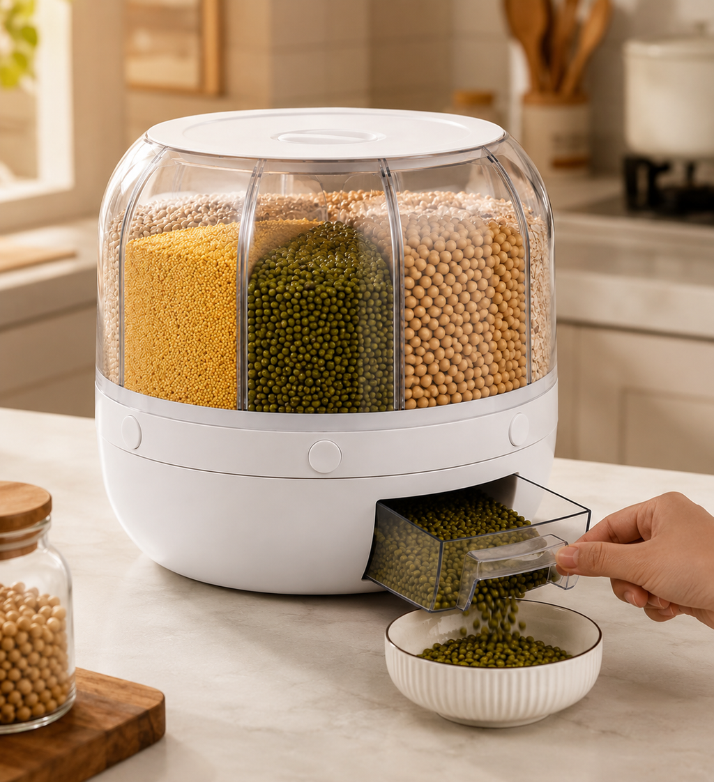 Rotating 6-Grid Grain & Cereal Dispenser